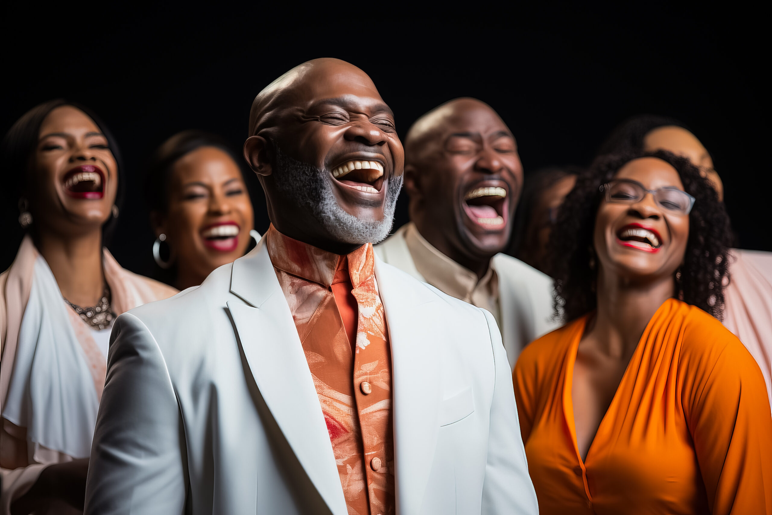 Ensemble of Christian gospel singers raising praise